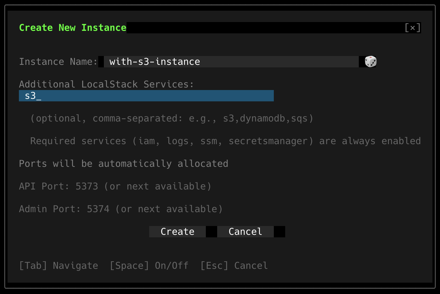 TUI LocalStack Services Configuration